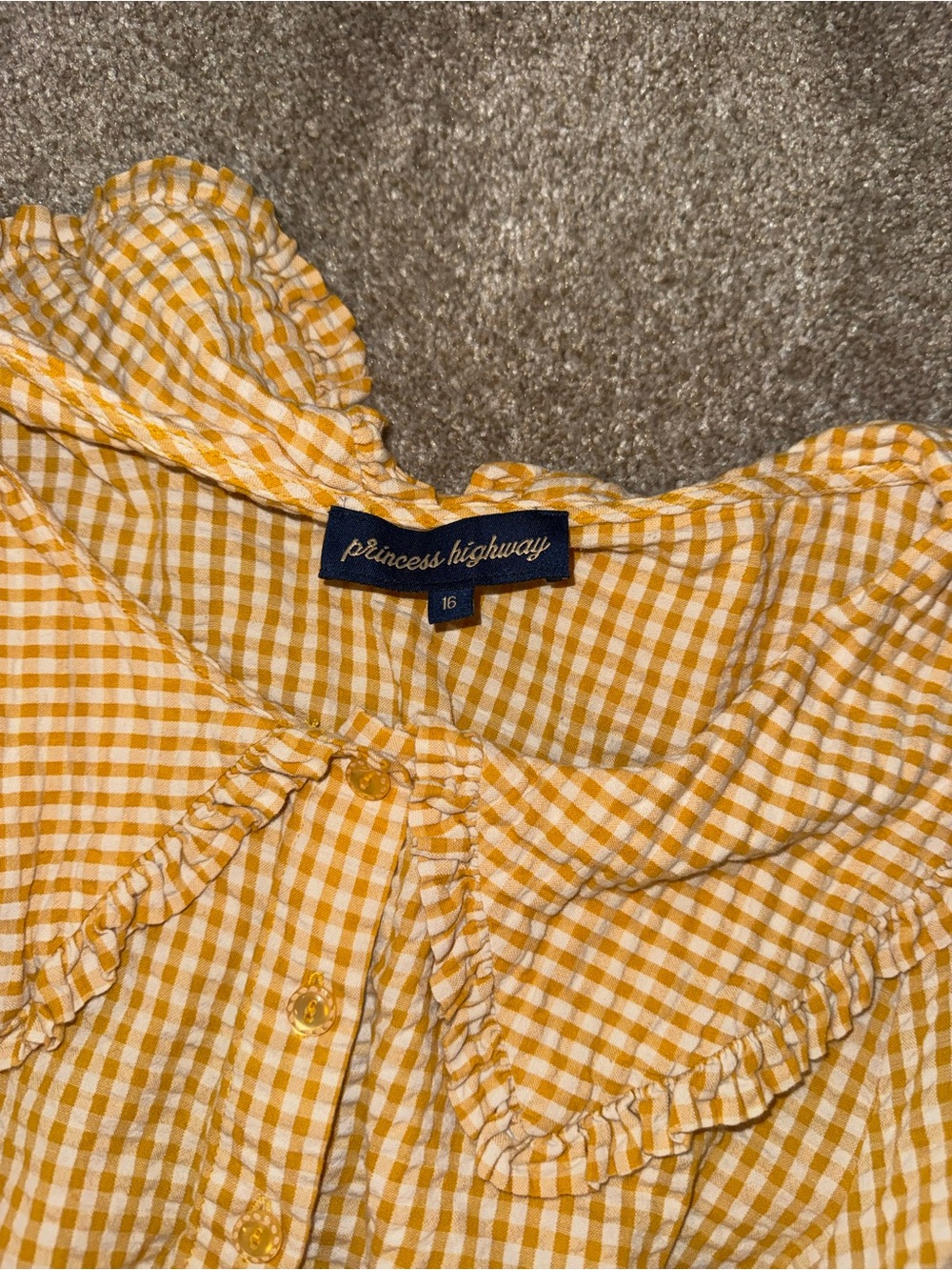 Princess Highway Yellow Gingham Button-Up Blouse with Peter Pan Collar - Picture 2 of 4
